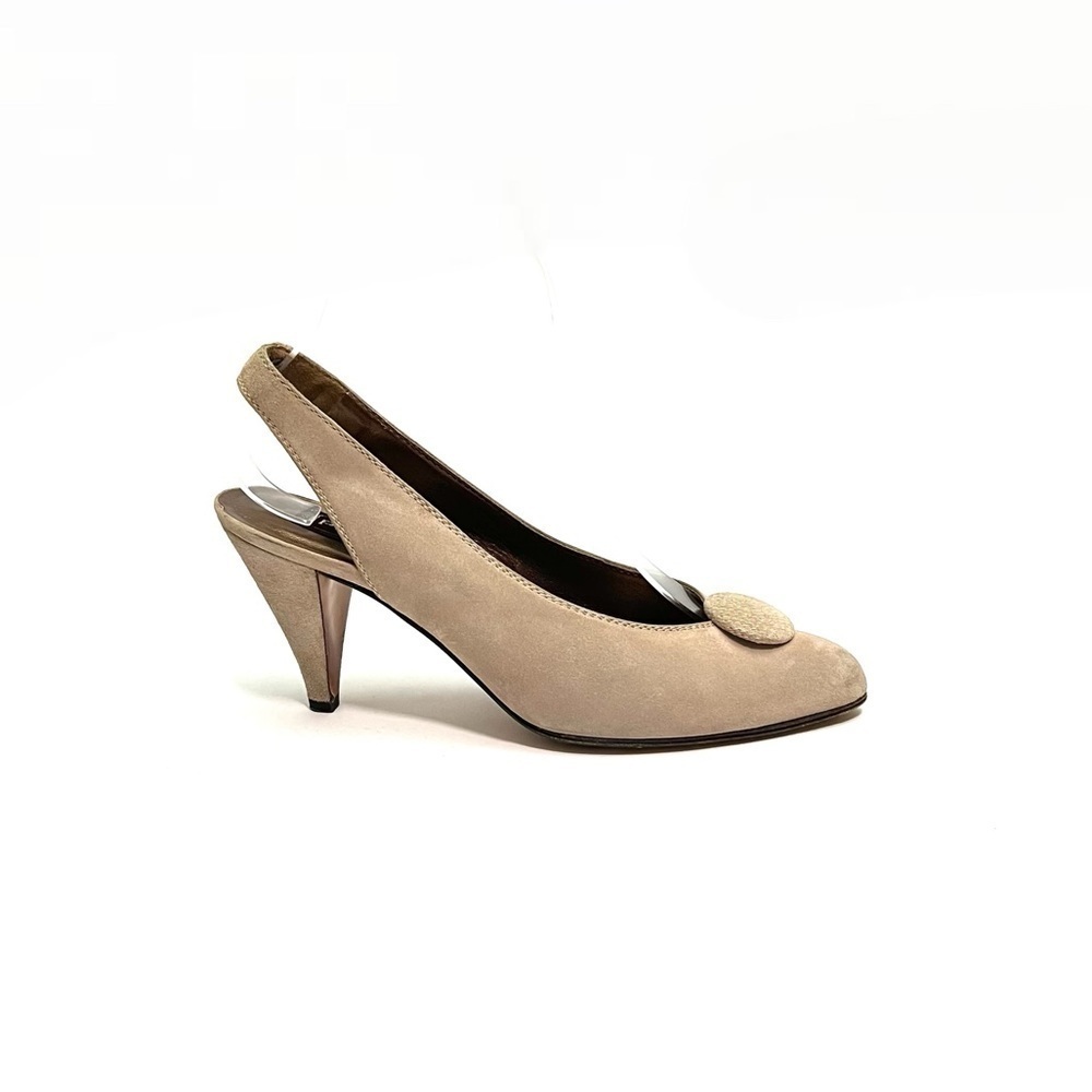 Vintage 1980s beige suede button slingback heels